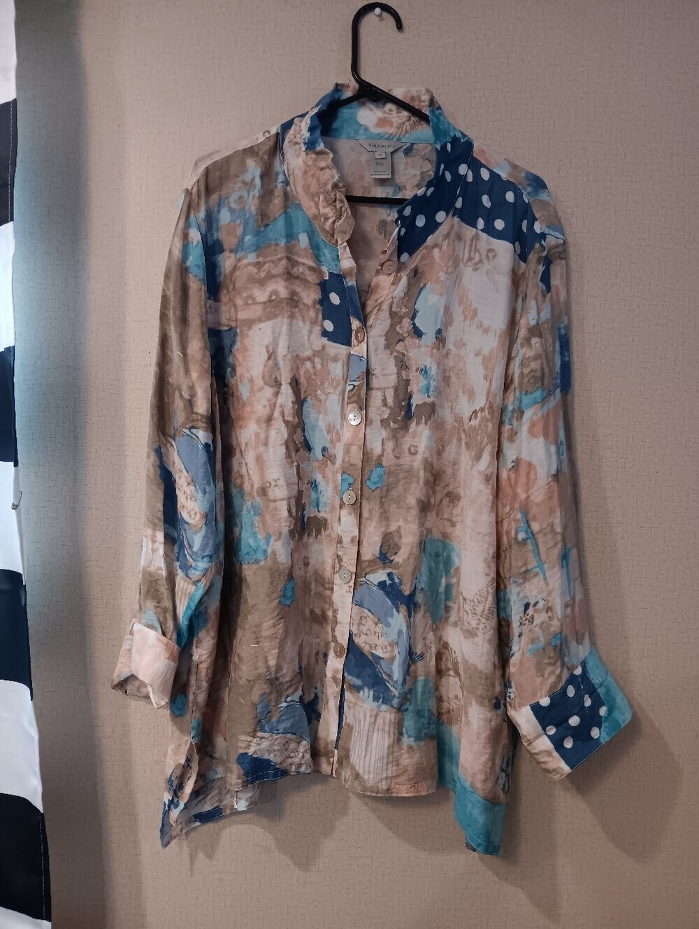 Multiples Blue & Beige Mixed-Print Button-Down Shirt